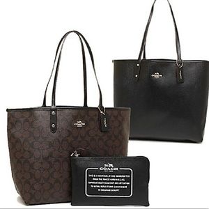 Coach signature reversible leather tote